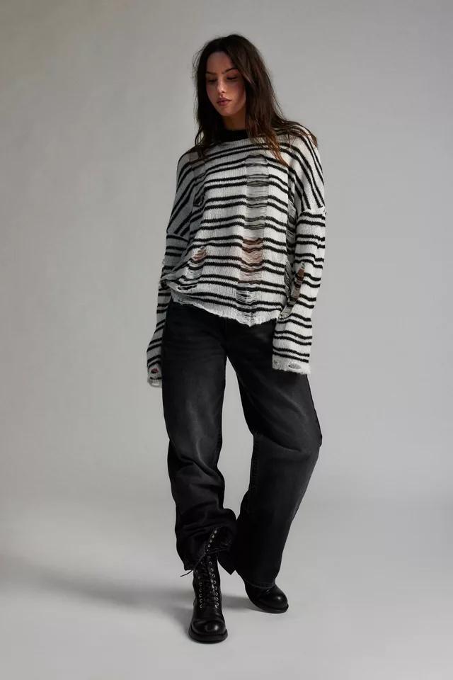 The Ragged Priest Dexter Distressed Striped Crew Neck Sweater product image