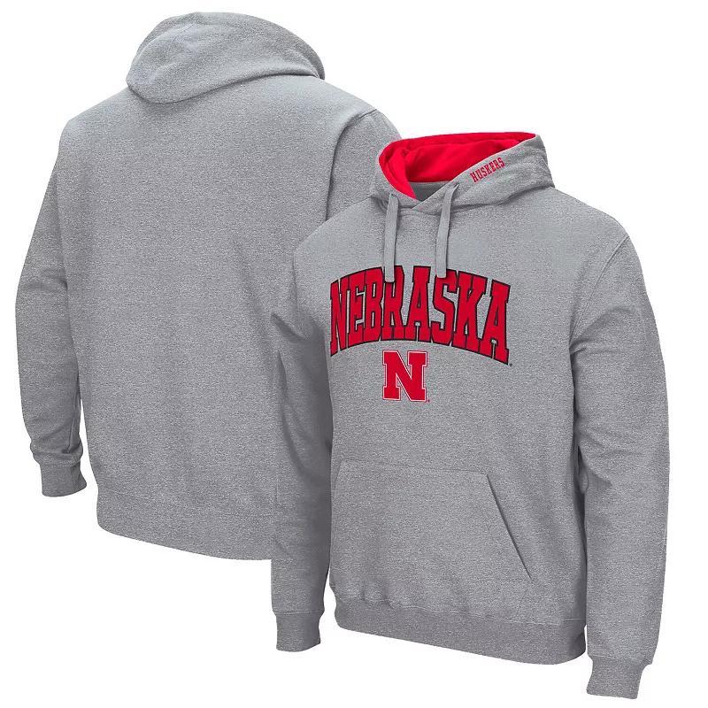 Mens Colosseum Heather Gray Nebraska Huskers Arch & Team Logo 3.0 Pullover Hoodie Product Image