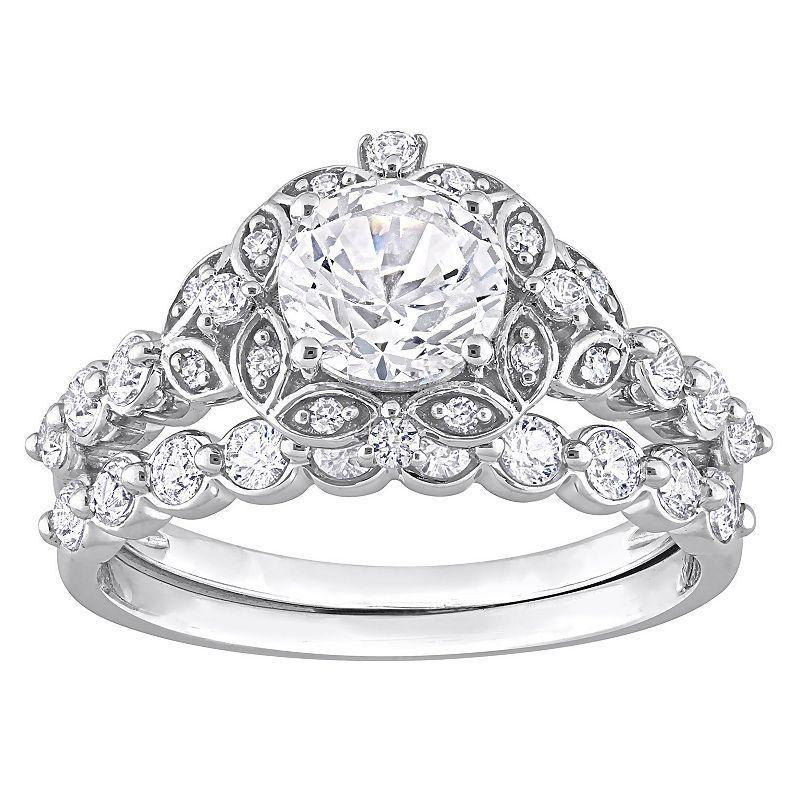 Stella Grace 10K White Gold Lab Created White Sapphire and Diamond Accent Vintage Bridal Ring Set, Womens Product Image