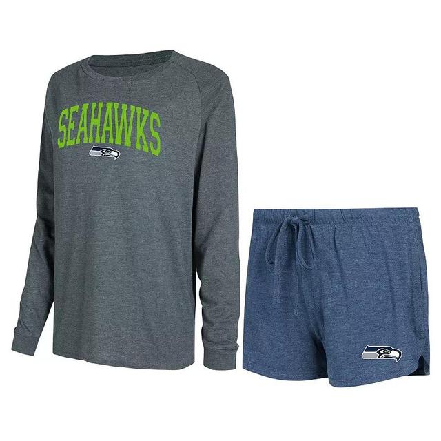 Womens Concepts Sport College /Charcoal Seattle Seahawks Raglan Long Sleeve T-Shirt & Shorts Lounge Set Blue Product Image