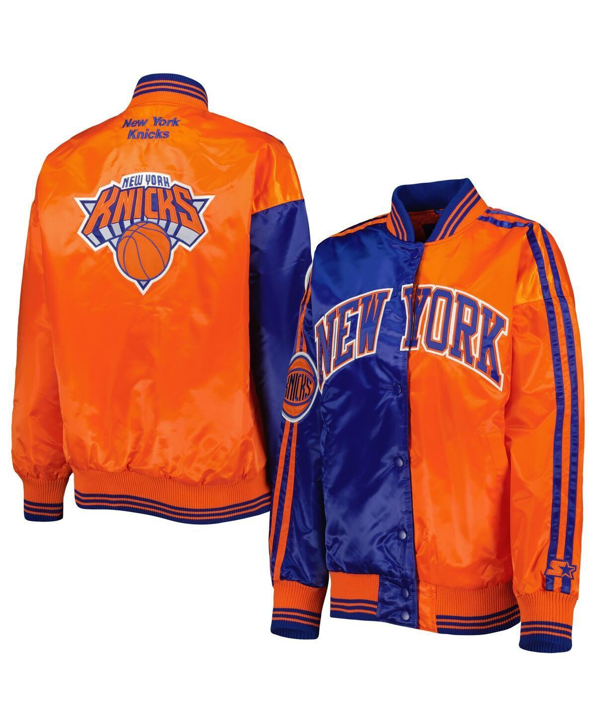 Womens Starter /Orange New York Knicks Split Colorblock Satin Full-Snap Varsity Jacket Product Image