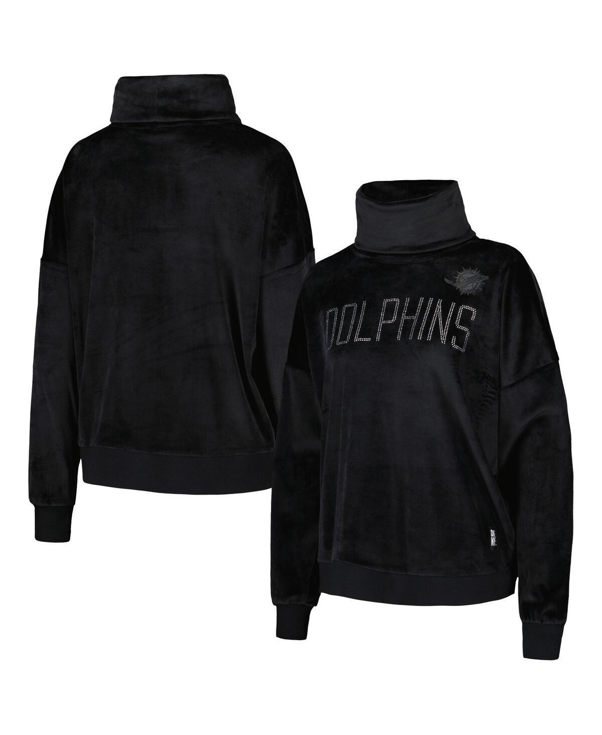 Dkny Womens Black Miami Dolphins Deliliah Rhinestone Funnel Neck Pullover Sweatshirt Product Image