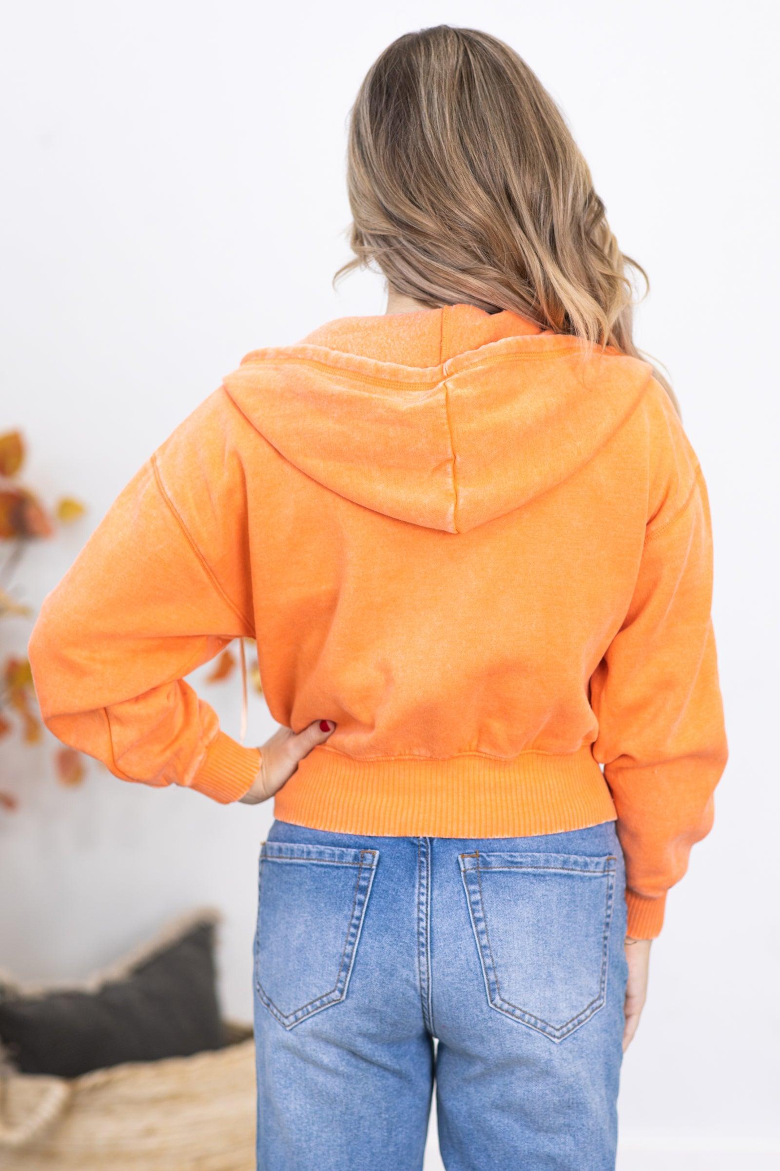 Light Orange Washed Fleece Full Zip Hoodie Product Image