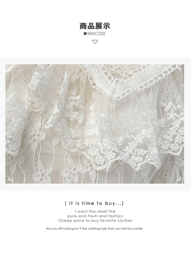 Ruffle-Collar Sheer Lace Blouse Product Image