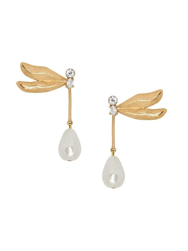 Womens Goldtone, Imitation Pearl & Glass Crystal Dragonfly Drop Earrings Product Image