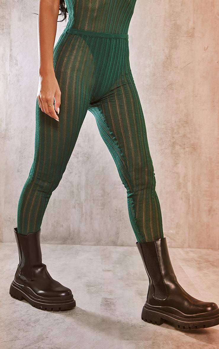 Dark Khaki Ladder Sheer Knit Leggings Product Image