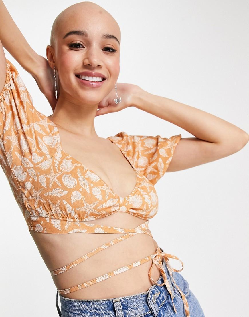 Pull&Bear star print ruched top in rose - part of a set Product Image