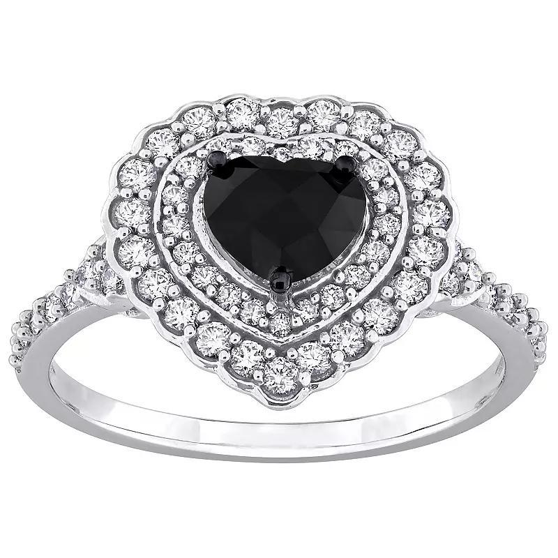 Stella Grace 14k White Gold 1 1/4 Carat T.W. Black & White Diamond Heart Engagement Ring, Womens Product Image