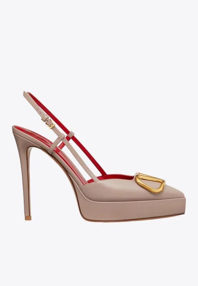 VALENTINO GARAVANI Vlogo Signature Calfskin Slingback Platform Pump 120mm Woman Poudre 40 Product Image