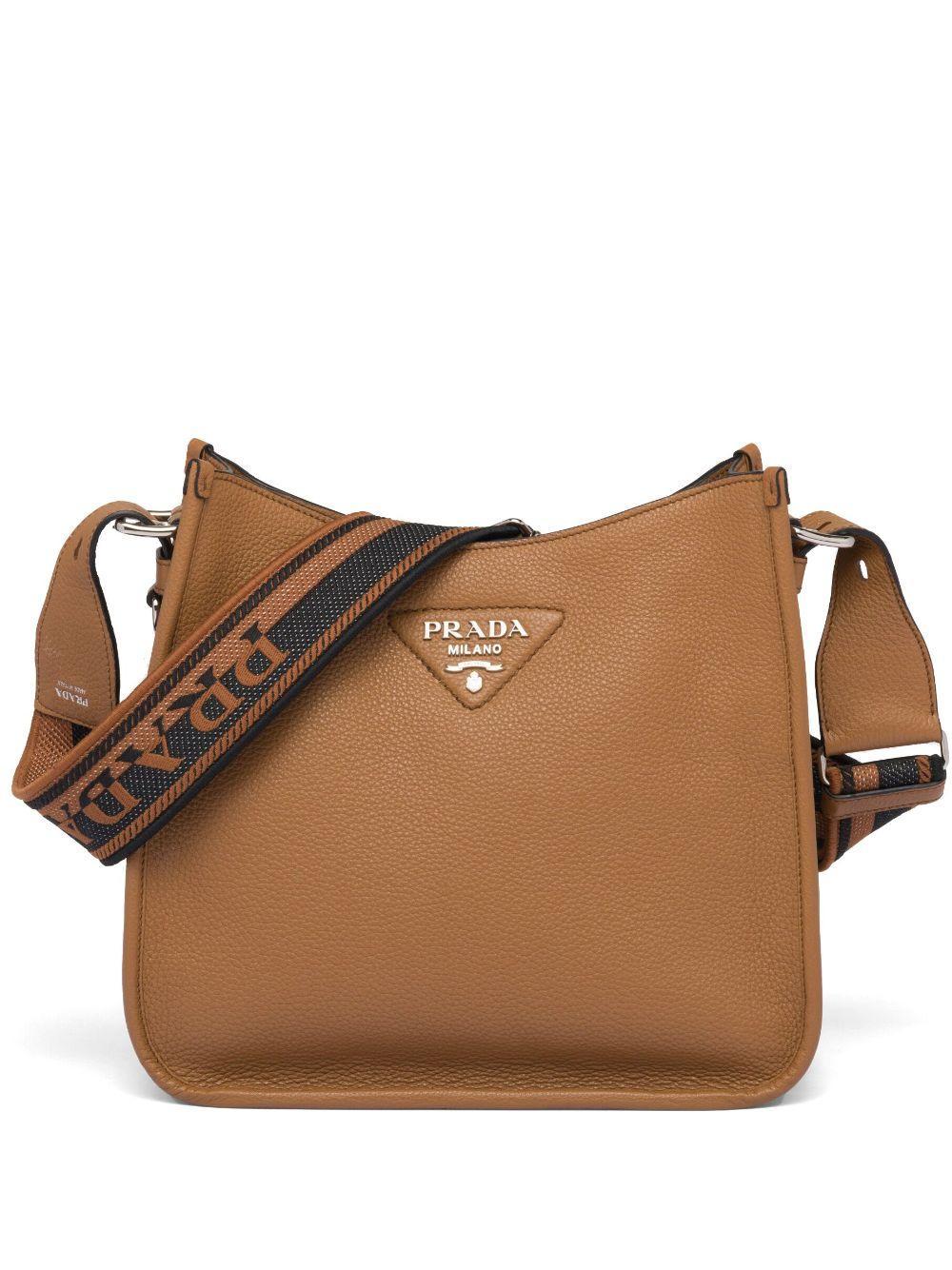 PRADA Leather Hobo Bag In Brown Product Image