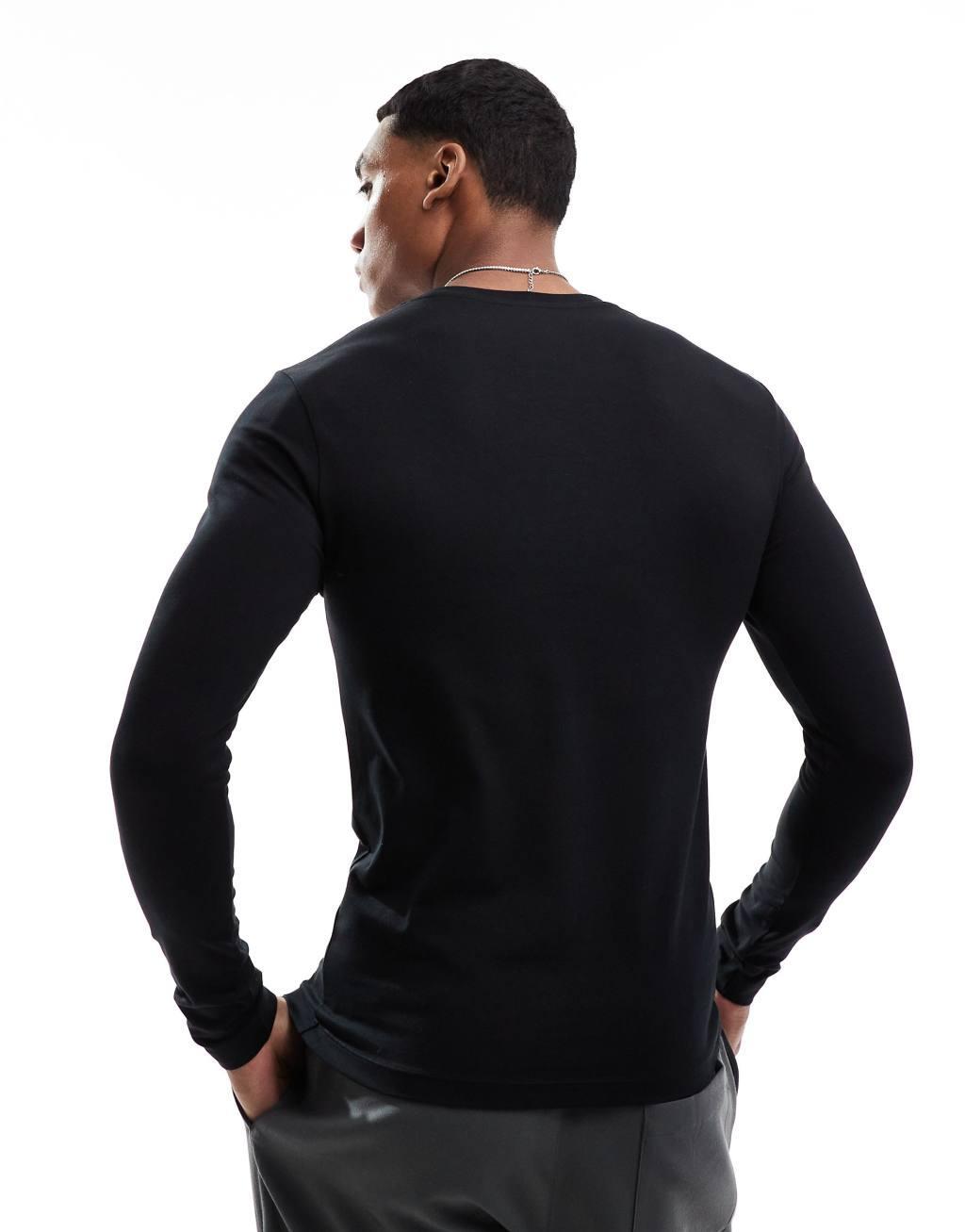 ASOS DESIGN essential muscle fit long sleeve T-shirt in black Product Image