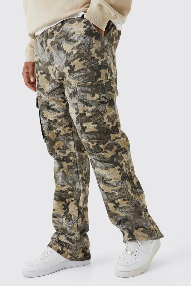 Plus Slim Flare Gusset Camo Bandana Cargo Pants | boohooMAN USA Product Image