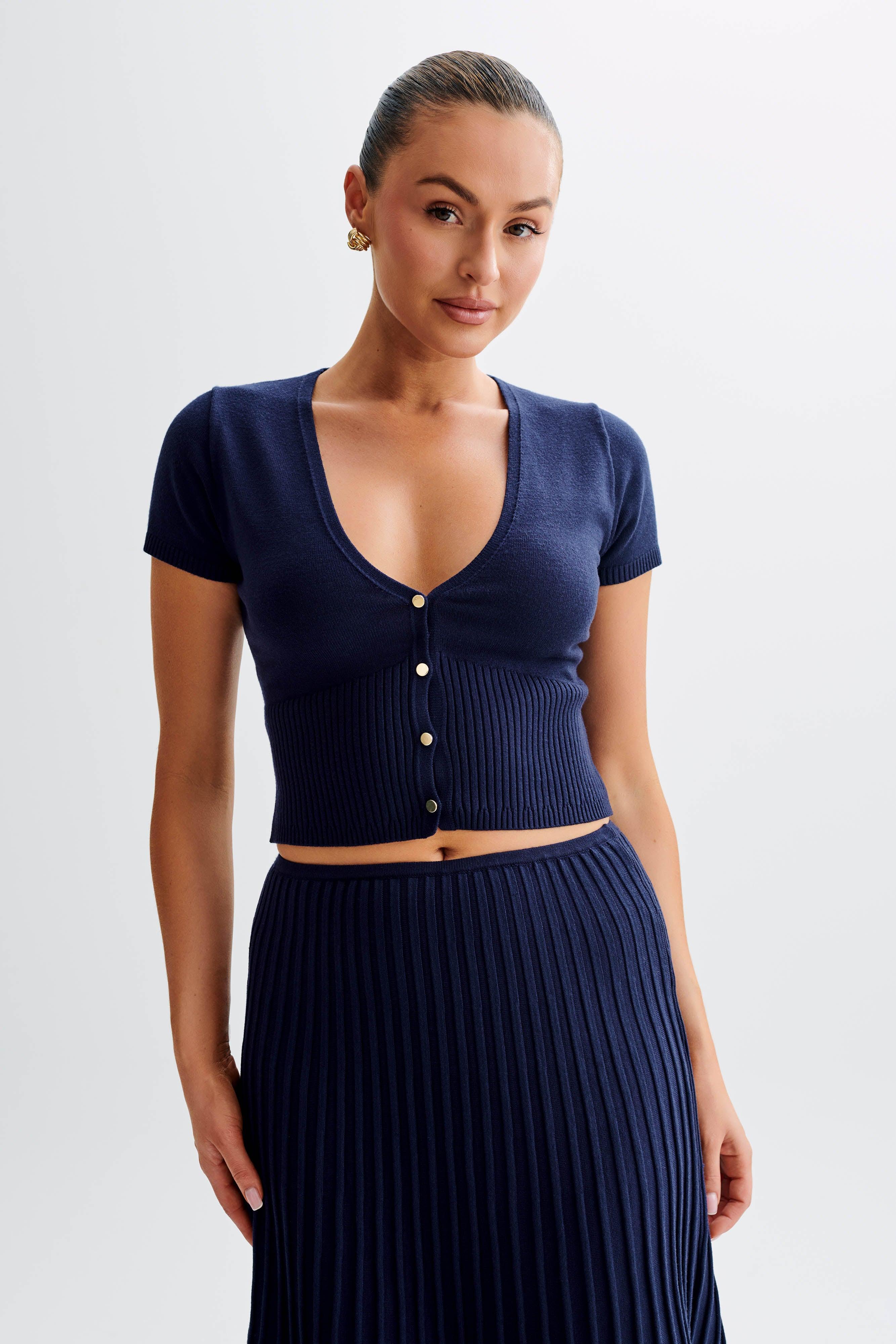 Jolene Button Up Knit Top - Navy Product Image