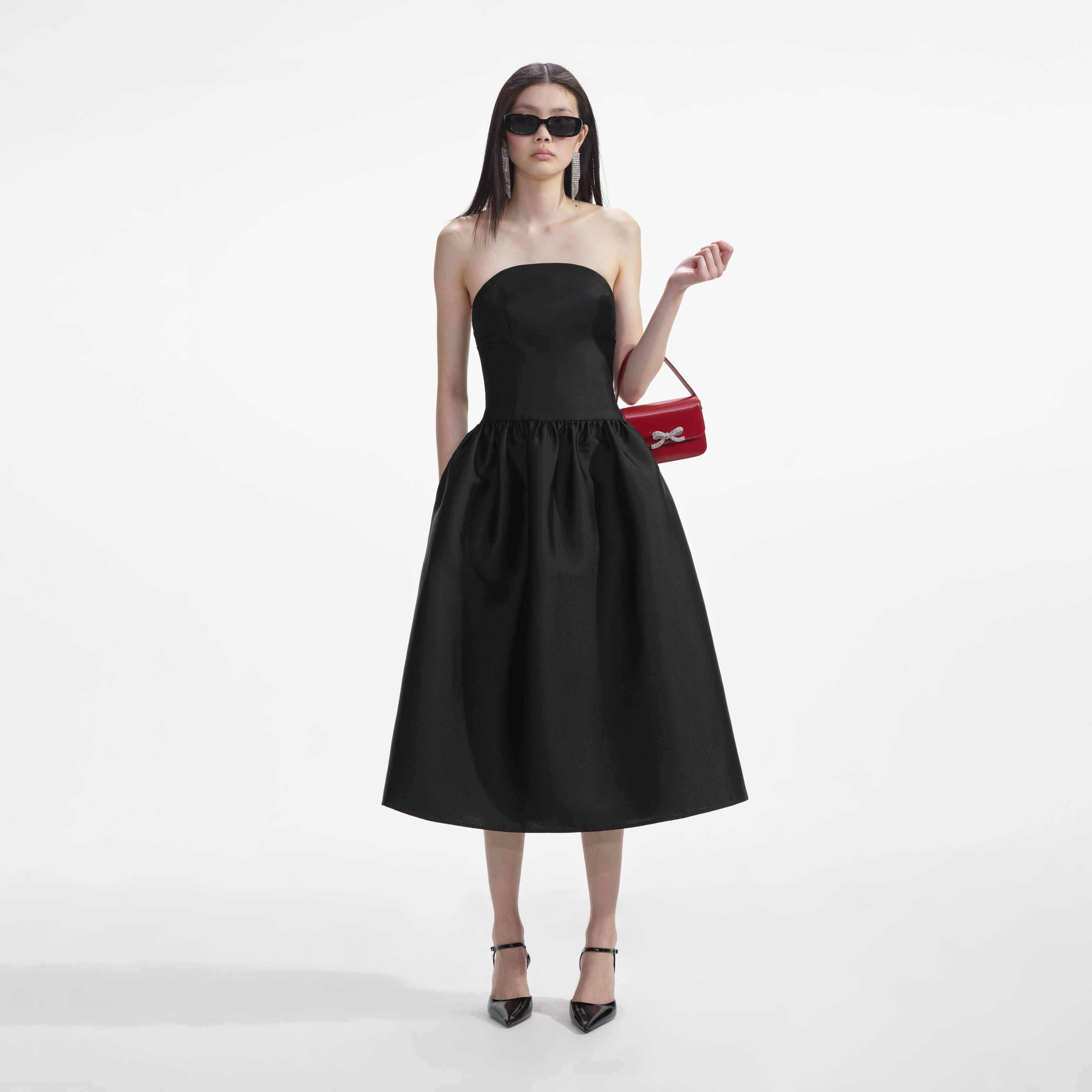 Black Taffeta Midi Dress Product Image