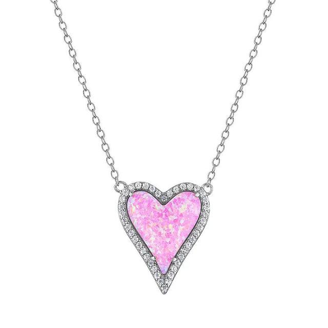 Sterling Silver Lab-Created Pink Opal Heart Necklace, Womens Product Image