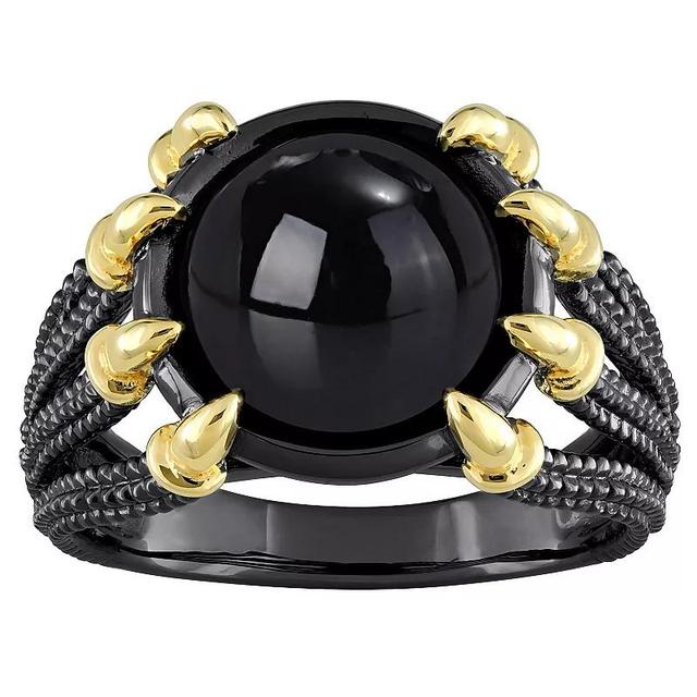 Stella Grace Mens 18k Gold Over Silver Black Agate Split-Shank Ring Two Tone Product Image