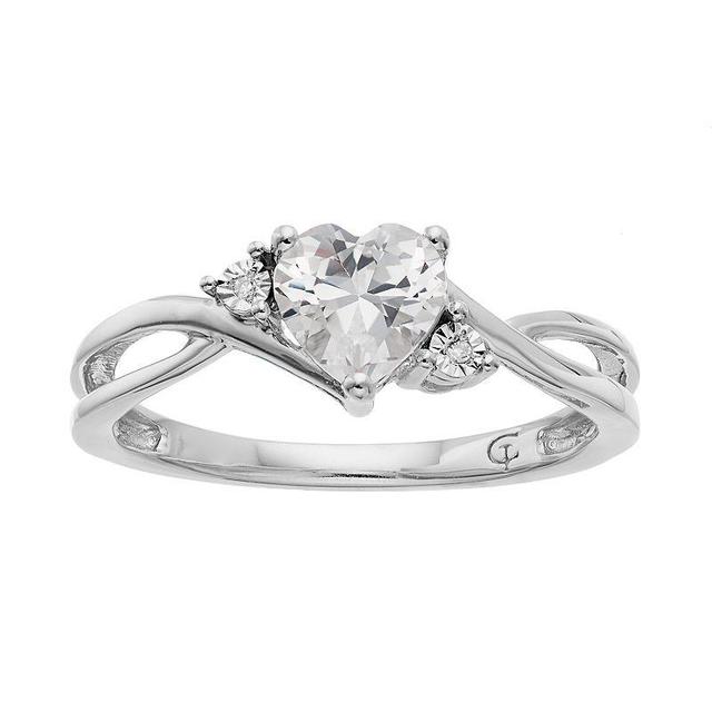 10k White Gold Lab-Created White Sapphire & Diamond Accent Swirl Heart Ring, Womens Product Image