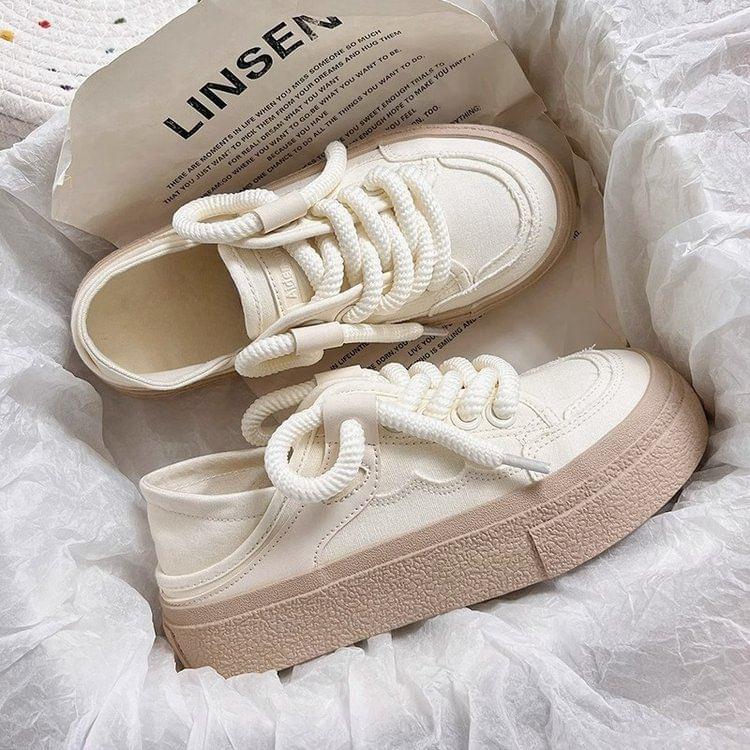 Platform Lace-Up Canvas Sneakers Product Image