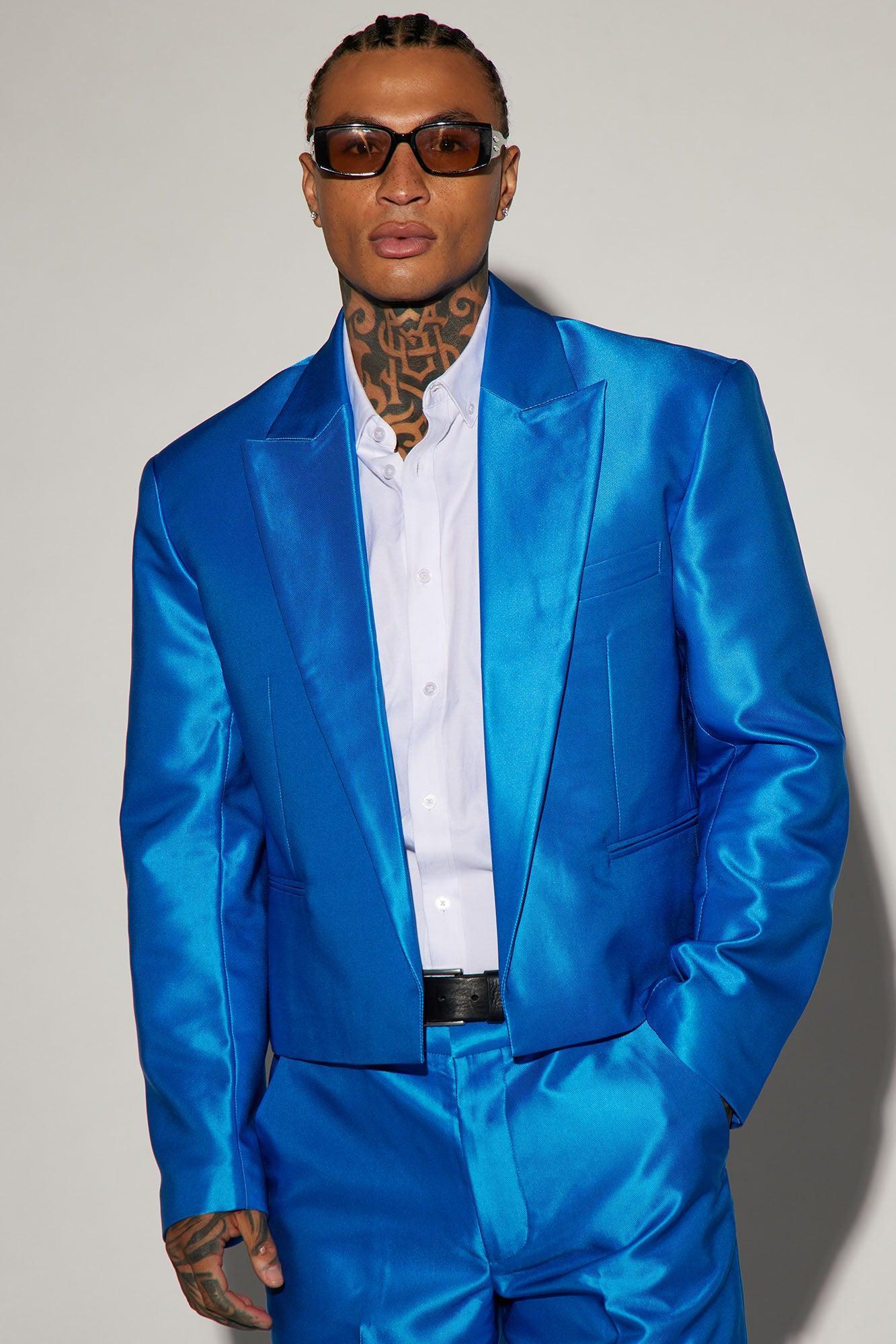 Money Routine Cropped Suit Jacket - Blue Product Image