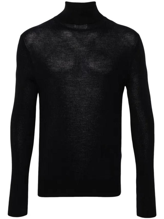 Ribbed-knit Roll-neck Jumper In Navy Blue Product Image