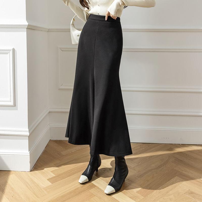 High Waist Plain Midi Fishtail Skirt Product Image