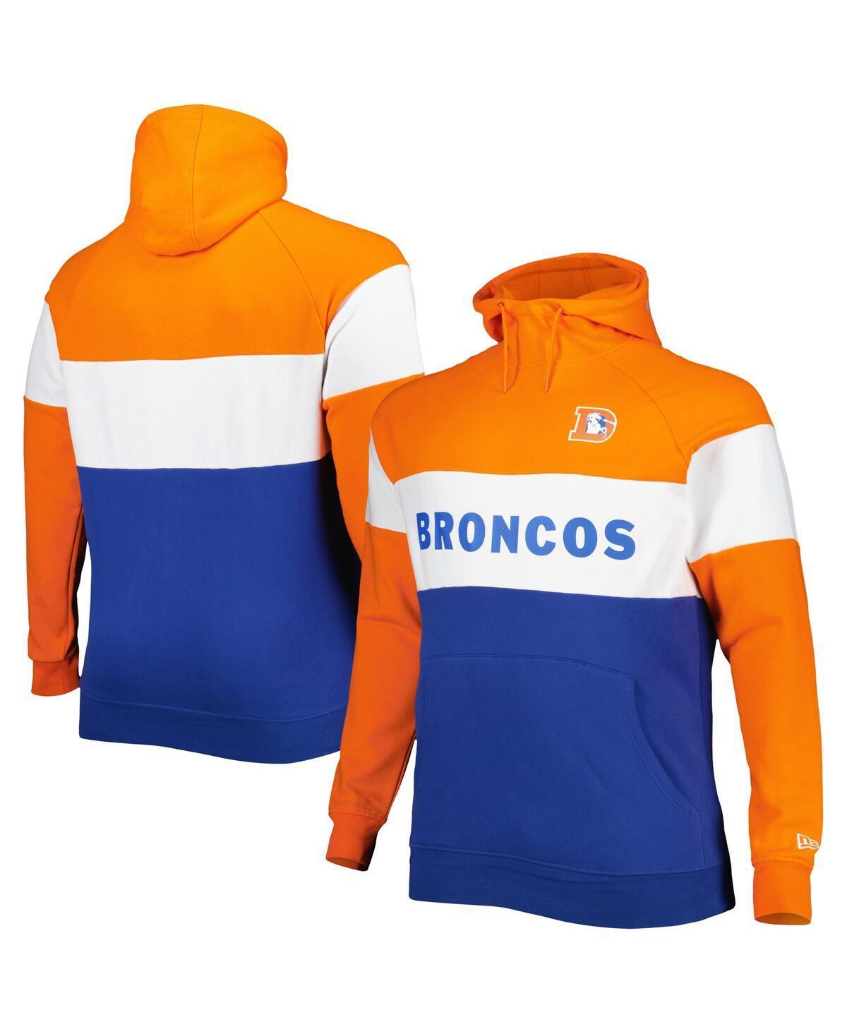 Mens New Era Denver Broncos Big & Tall Throwback Colorblock Raglan Pullover Hoodie Blue Product Image