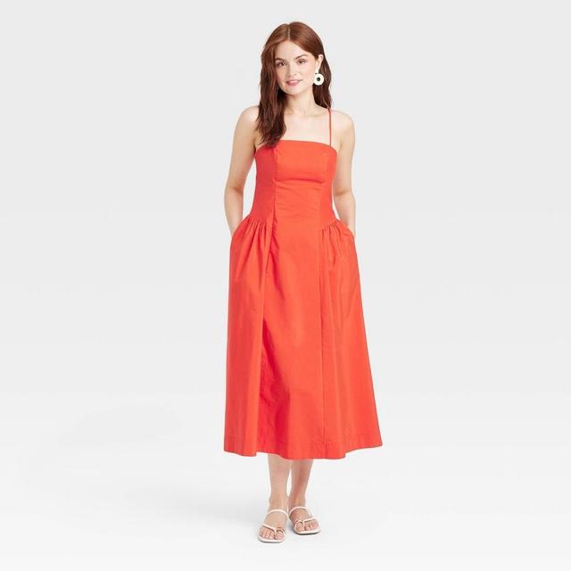 Womens Dropped Waist Midi A-Line Dress - A New Day Red 6 Product Image