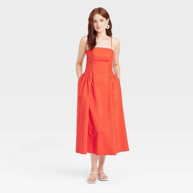 Womens Dropped Waist Midi A-Line Dress - A New Day Red 16 Product Image