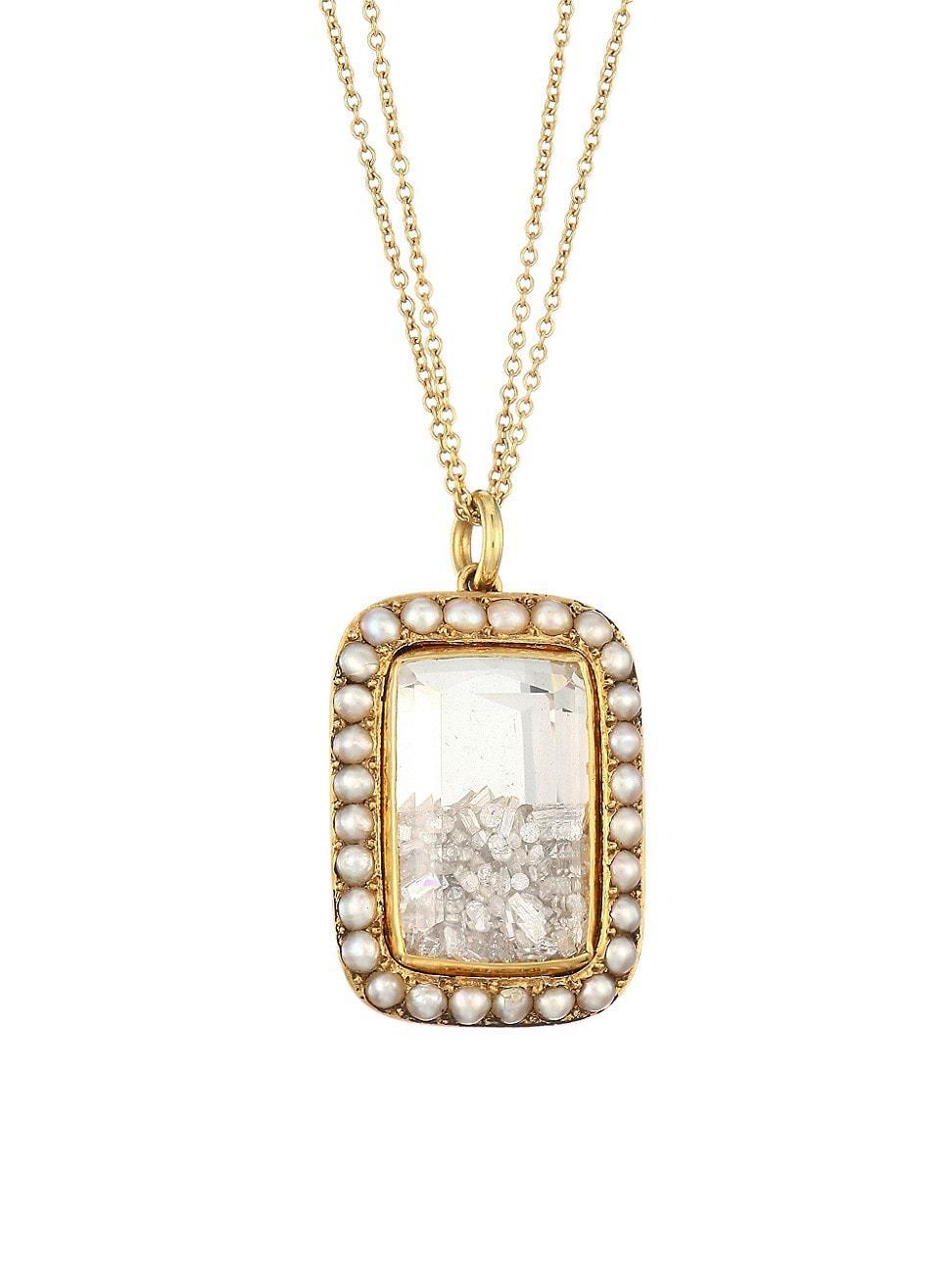 18K Yellow Gold, Pearl & Diamond Pendant Necklace Product Image