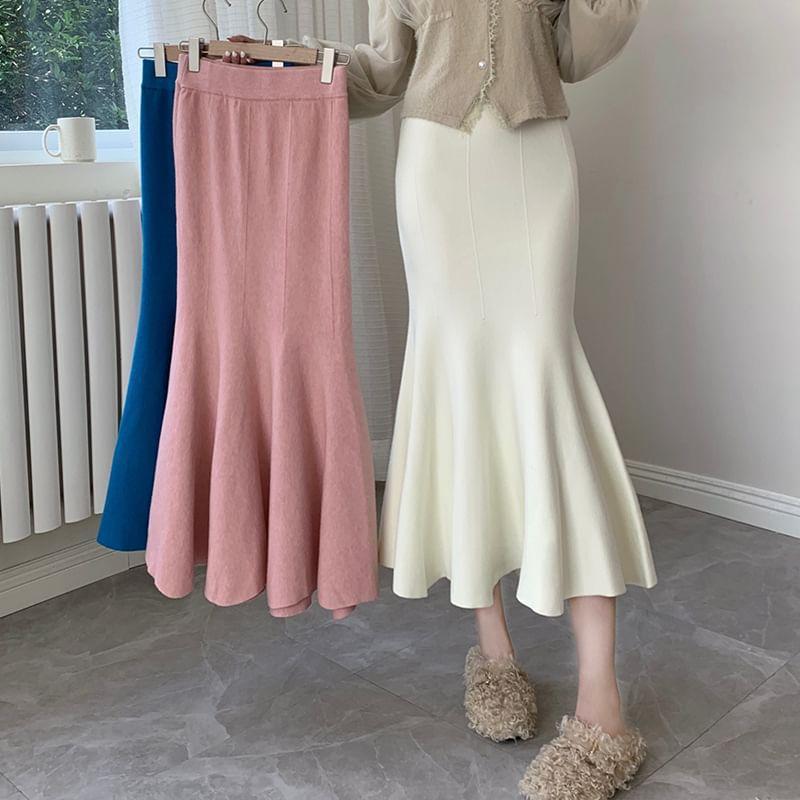 High Rise Plain Midi Mermaid Skirt Product Image