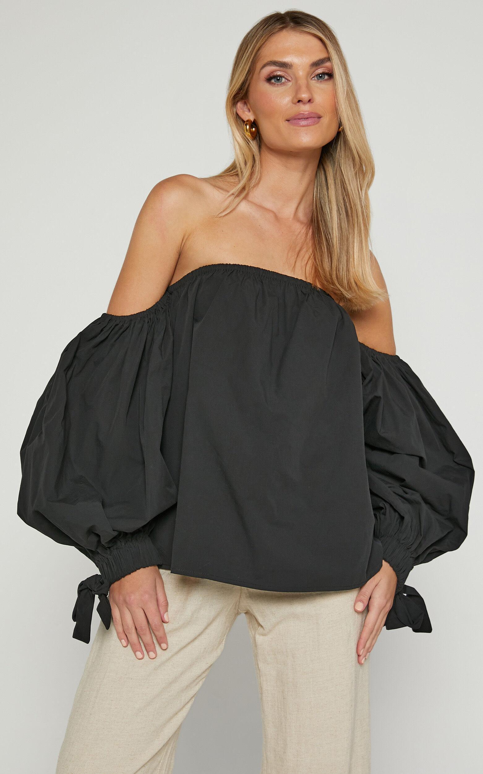 Hannah Top - Off Shoulder Puff Sleeve Top in Black Product Image