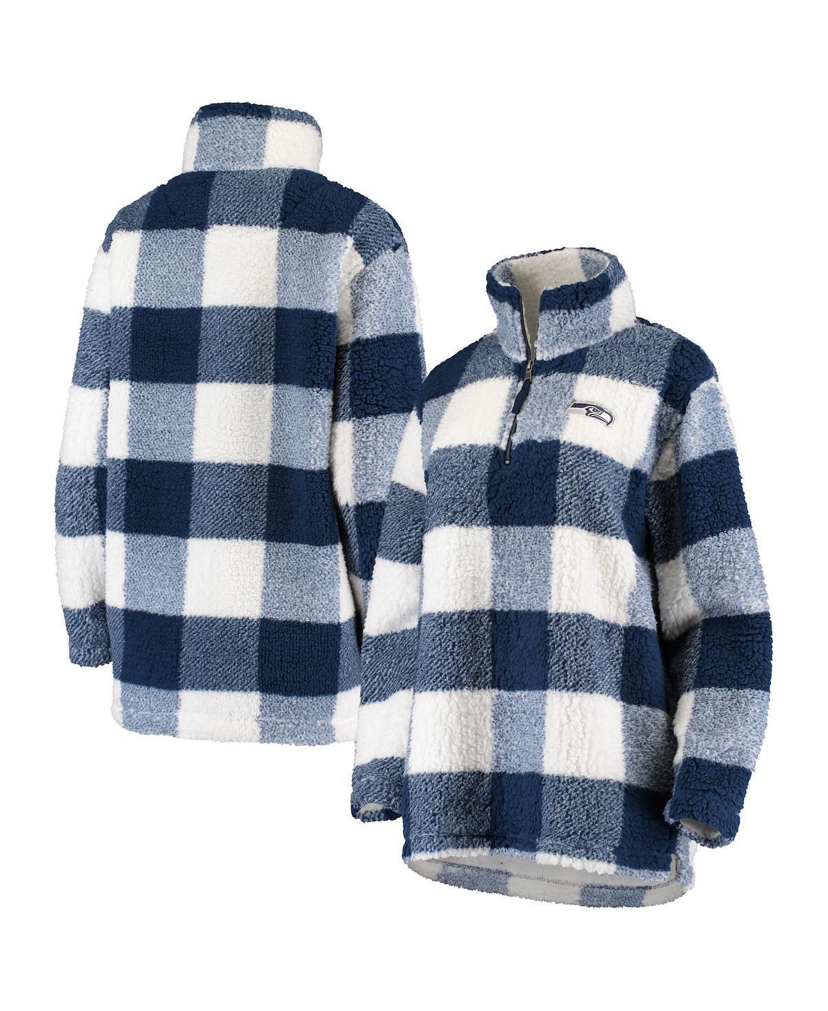 Womens G-III 4Her by Carl Banks Seattle Seahawks Sherpa Plaid Quarter-Zip Jacket Blue Product Image