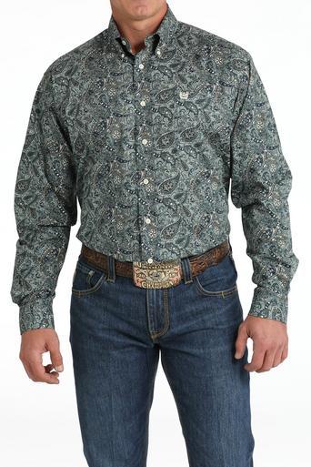 Cinch® Men's L/S Green Paisley Print Stretch Button Shirt Product Image