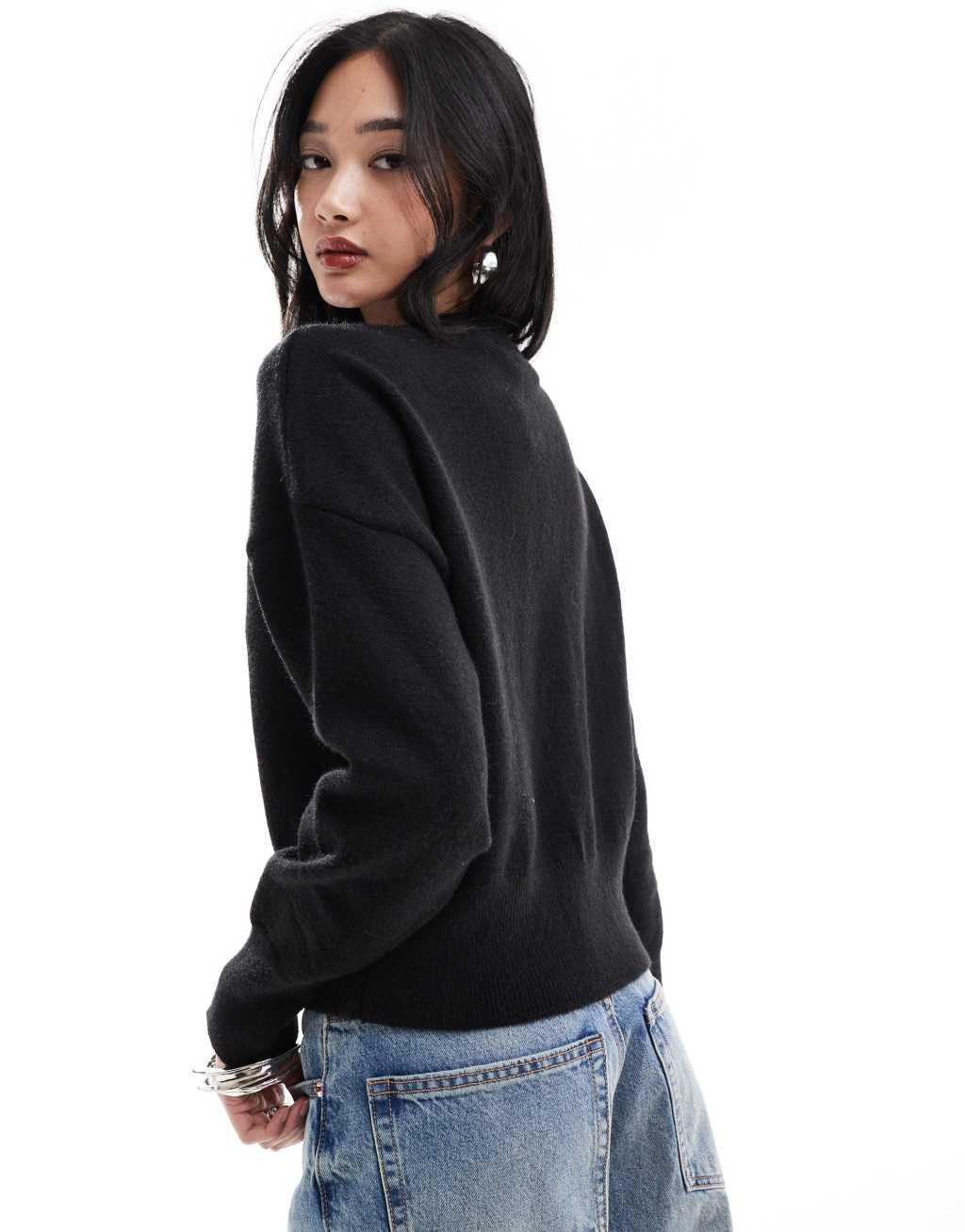 Daisy Street fitted waist cardigan in black Product Image