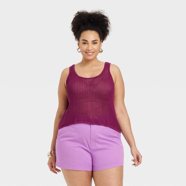 Womens Beach Bungalow Scoop Neck Sweater Tank Top - A New Day Purple 4X Product Image