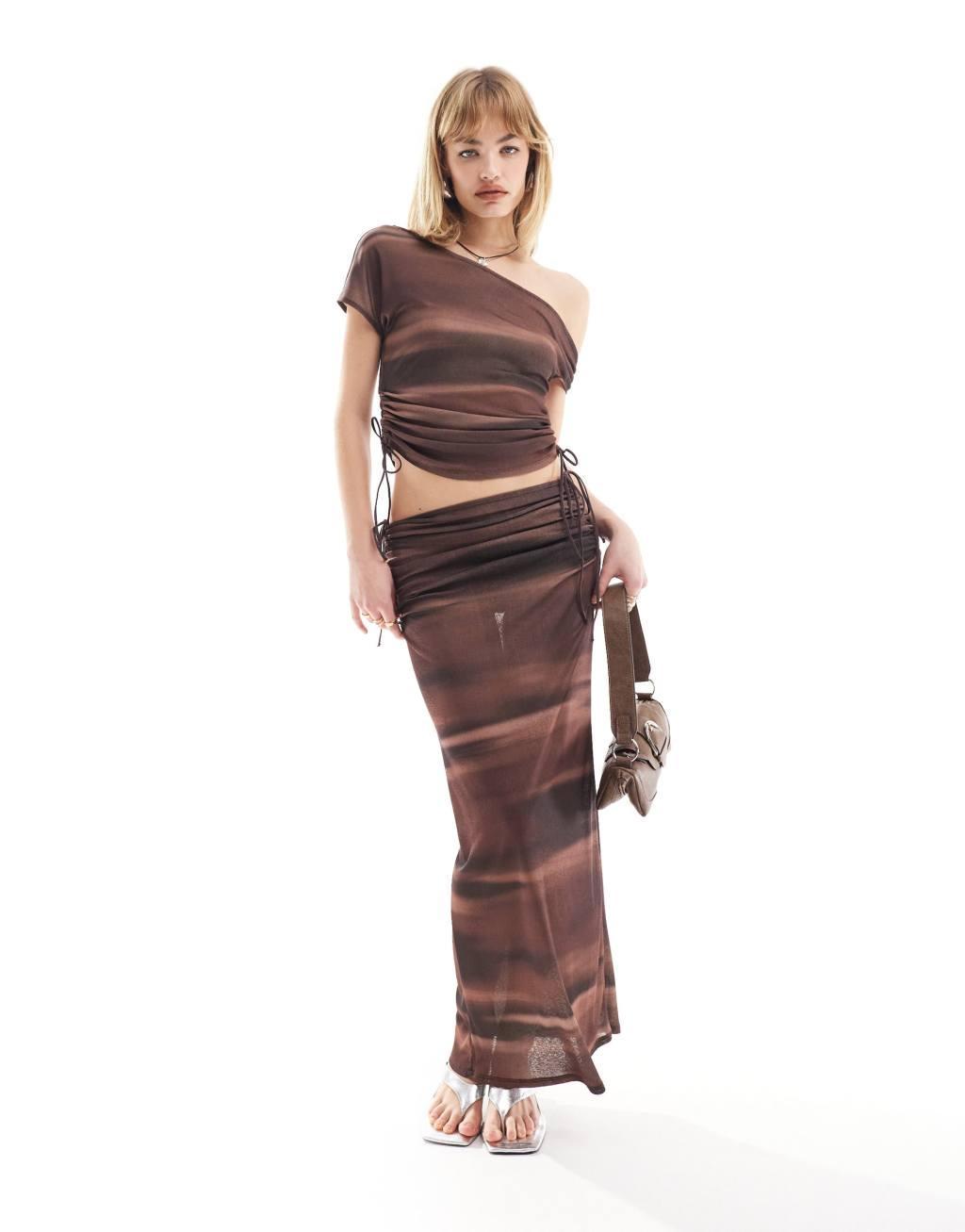 COLLUSION printed asymmetric top in brown - part of a set Product Image