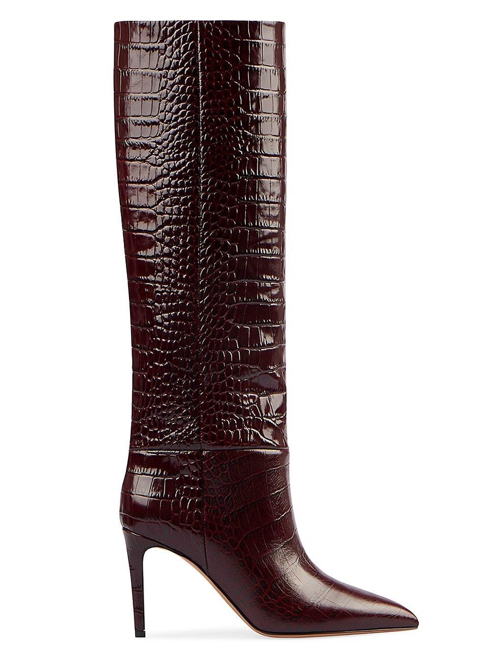 Womens 85MM Snake-Embossed Leather Stiletto Boots Product Image