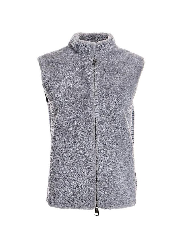 Womens Shearling & Plaid Wool Vest Product Image