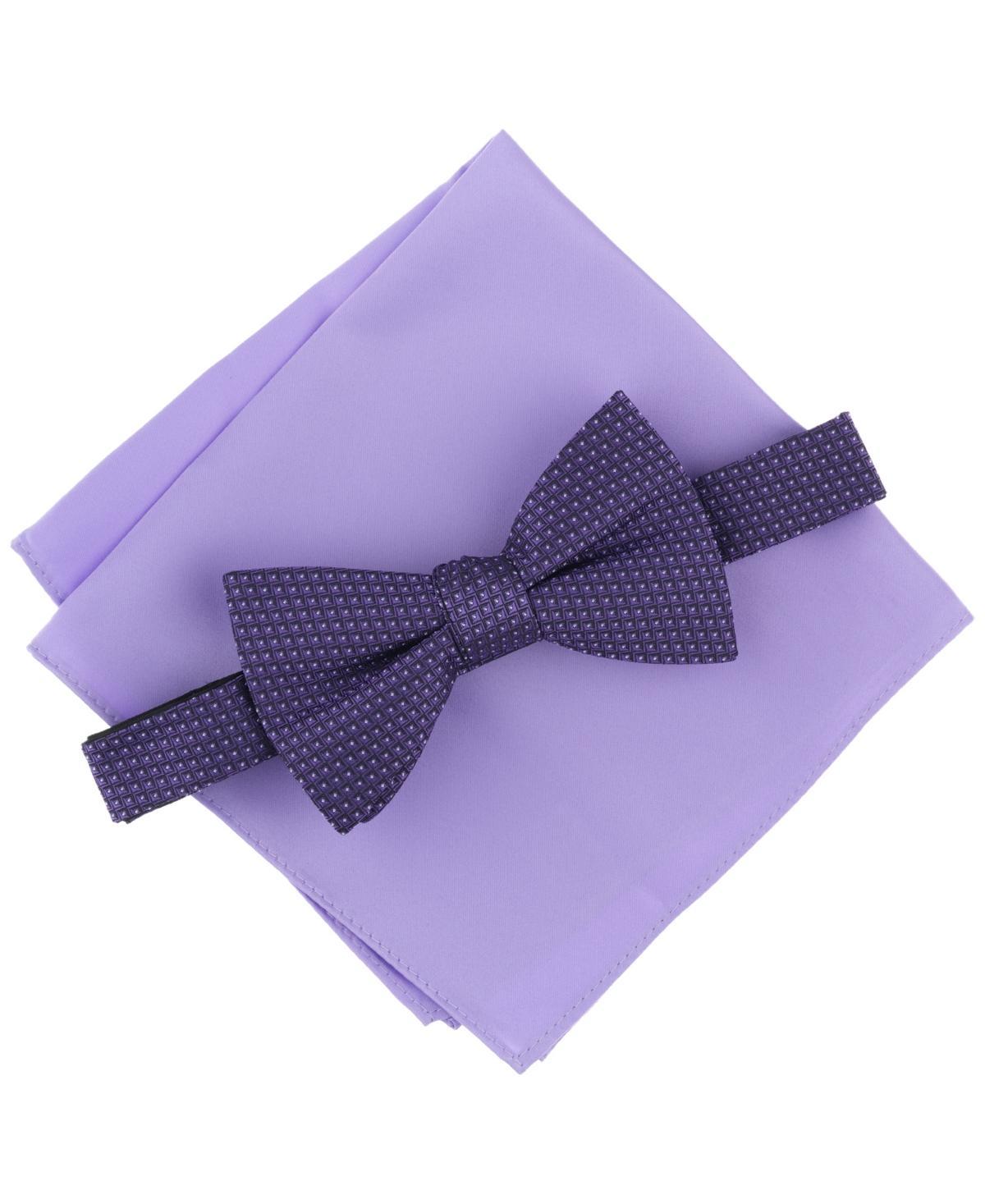 Alfani Mens Bellair Geo-Pattern Bow Tie & Solid Pocket Square Set, Created for Macys Product Image