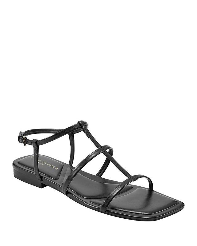 Leather T-Strap Flat Slingback Sandals Product Image