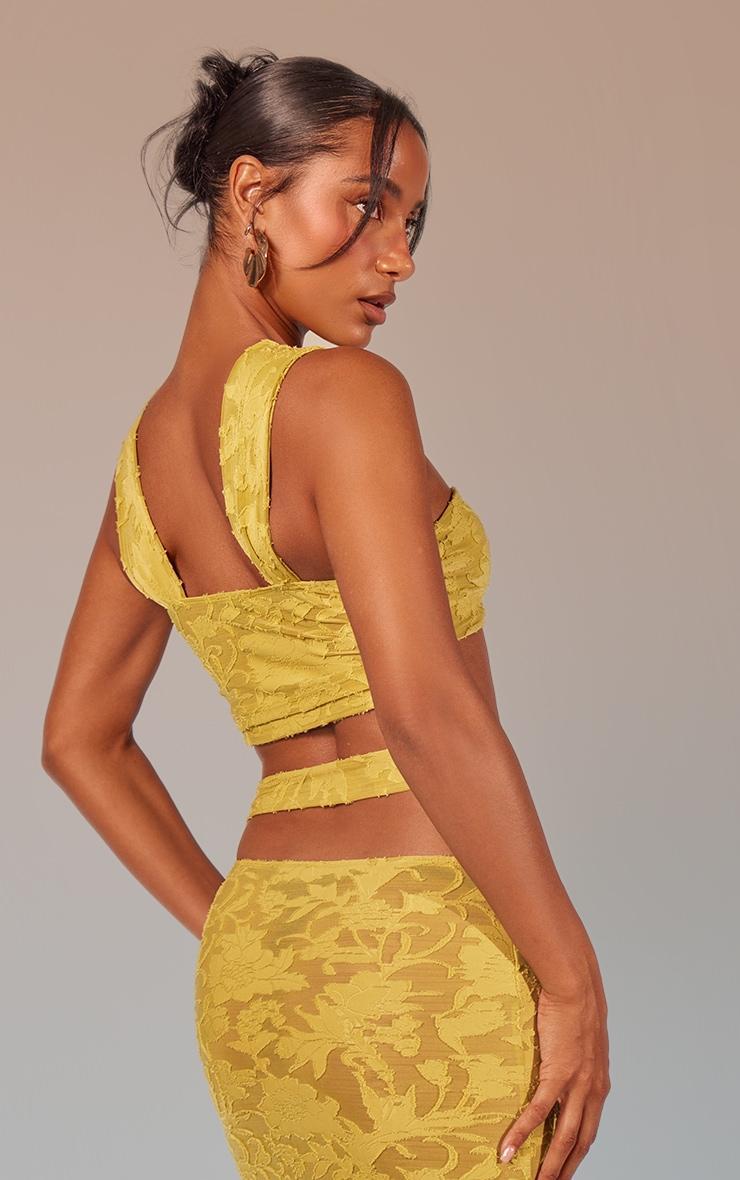 Lime Green Floral Sheer Burnout Ring Detail Crop Top Product Image