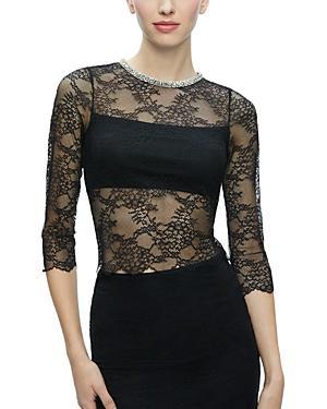 Alice and Olivia Vanita Embellished Lace Top Product Image