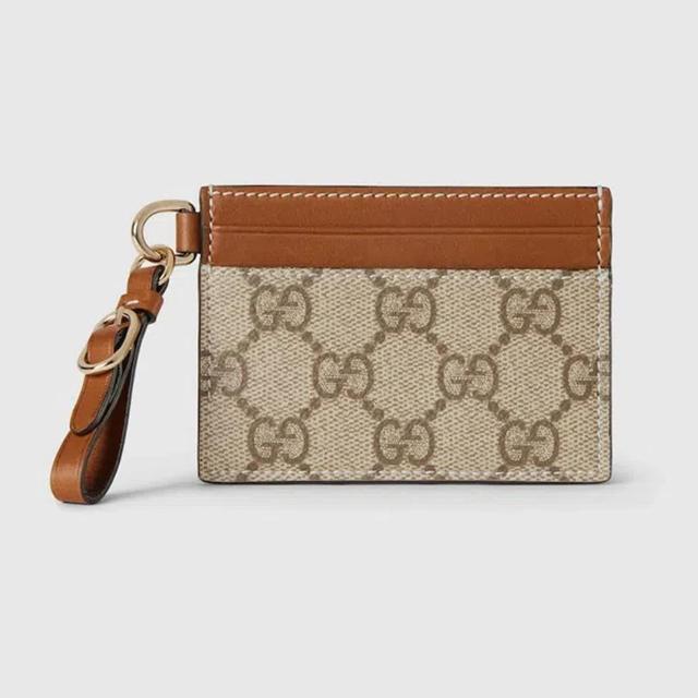 GUCCI Gg Emblem Card Case With Strap In Gray Product Image