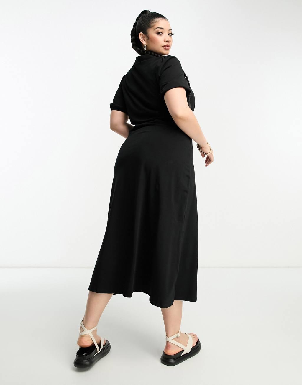 ASOS DESIGN Curve ultimate midi tea dress with collar in black Product Image