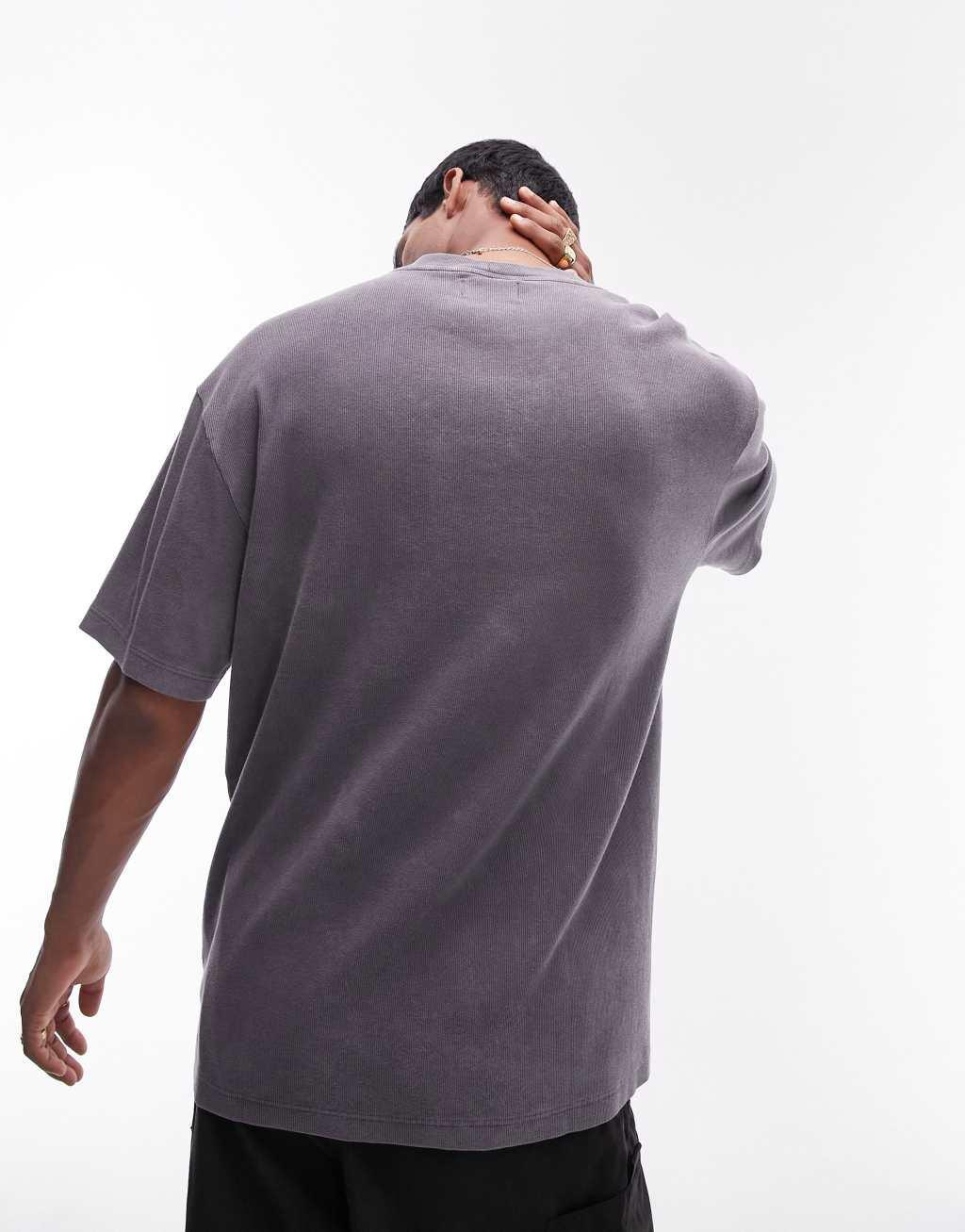 Topman oversized ribbed T-shirt in washed black Product Image