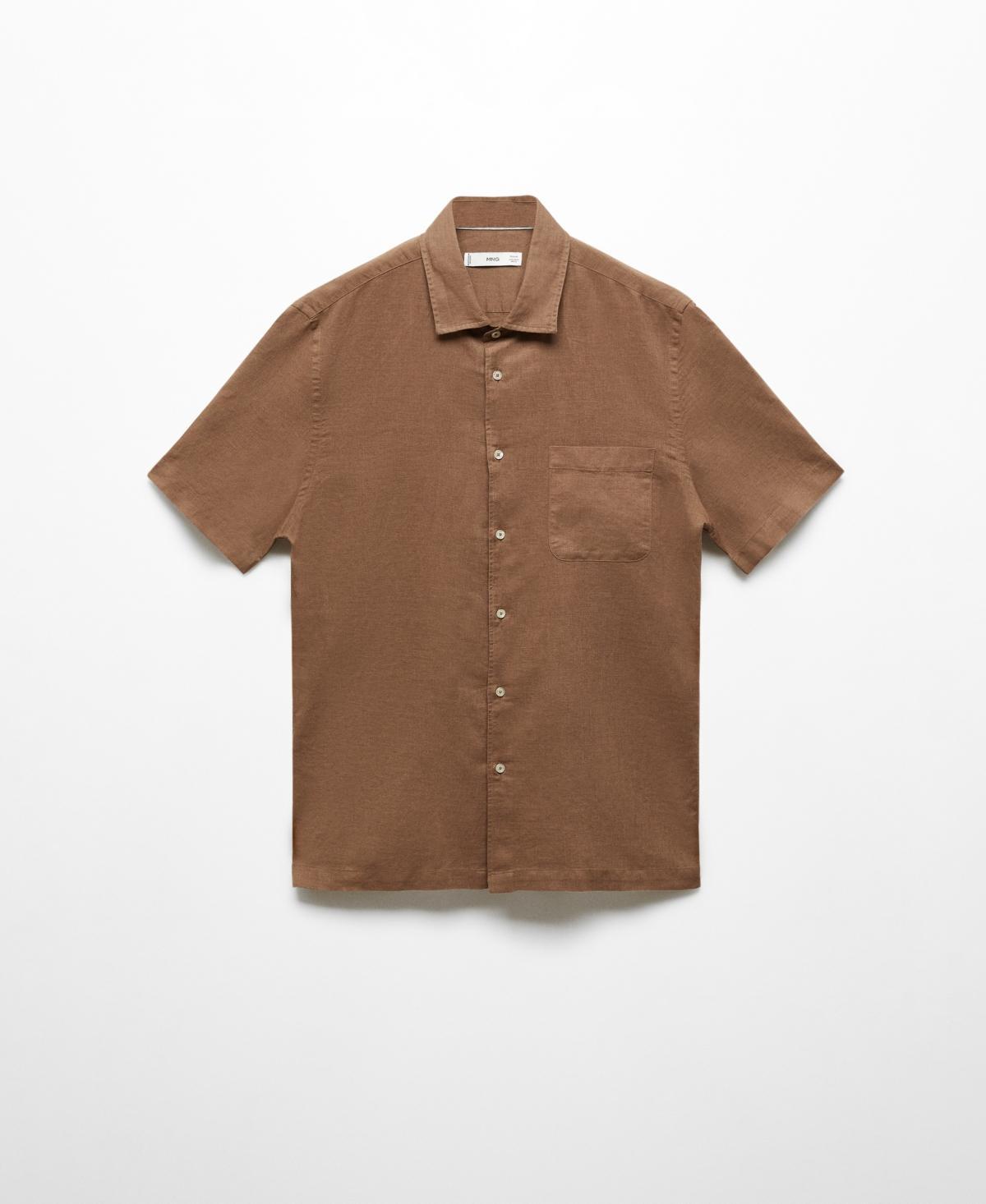 Mango Mens Regular-Fit Linen Short-Sleeved Shirt Product Image