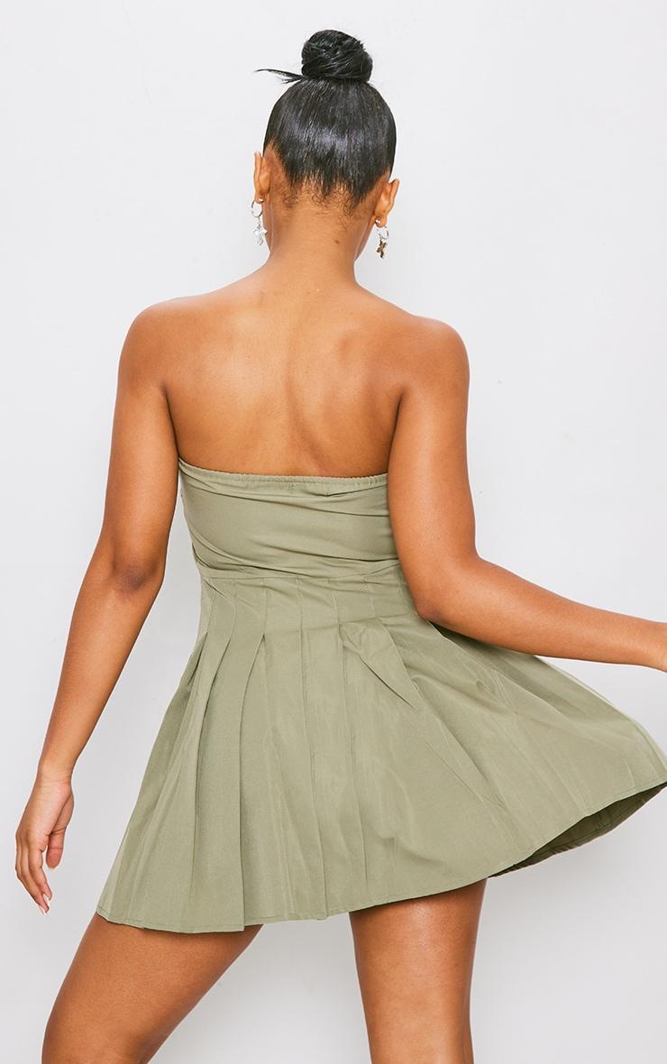 Khaki Tailored Bandeau Pleated Shift Dress Product Image