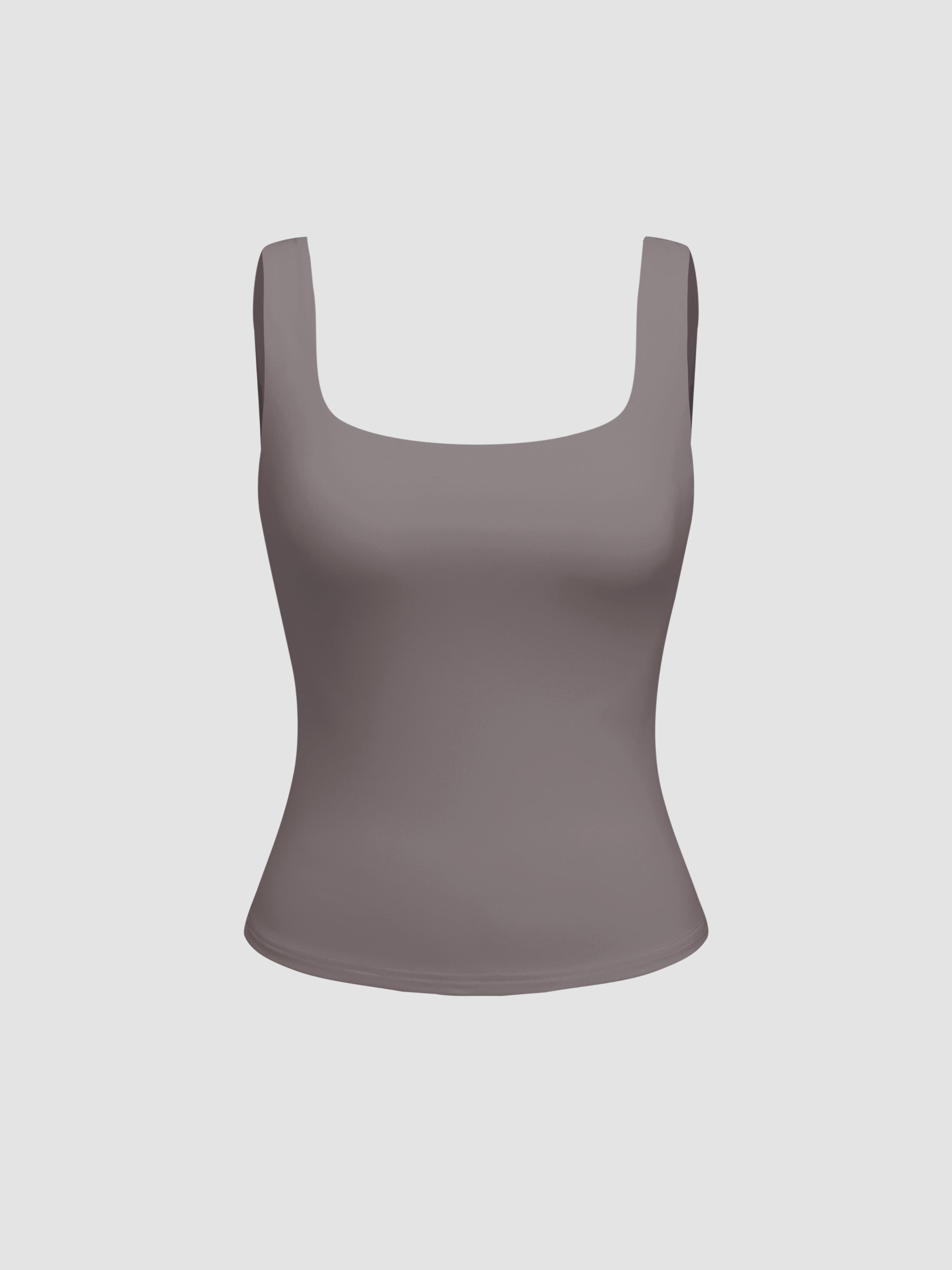 Contour Double Layered Square Neck Solid Tank Top Product Image