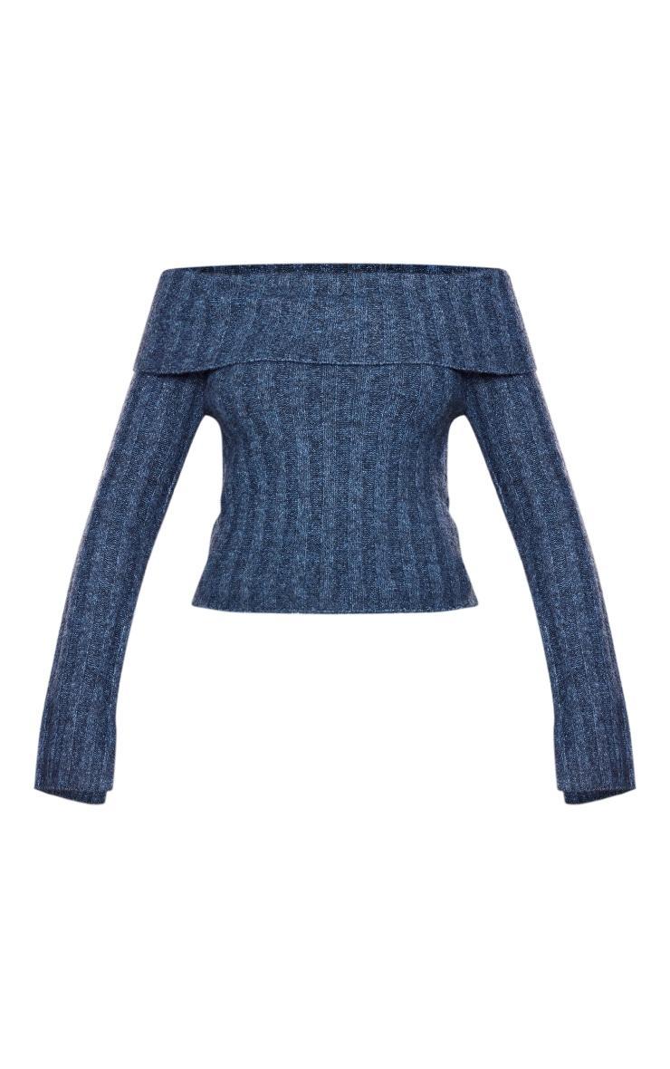  Charcoal Blue Luxe Knit Off The Shoulder Top Product Image