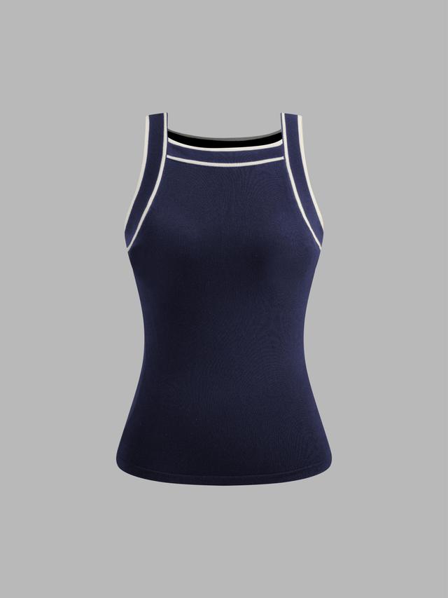 Knit Boat Neck Solid Contrasting Binding Tank Top Product Image